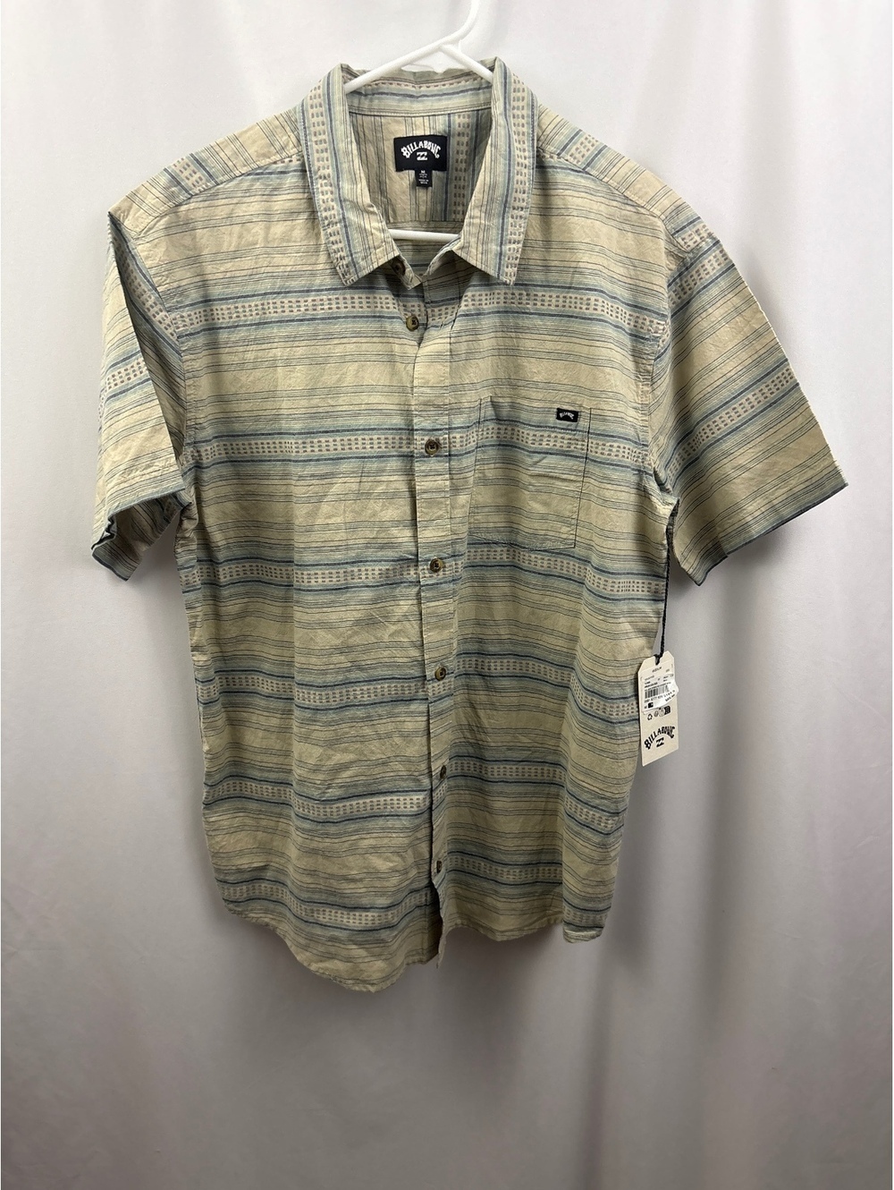 Billabong Men's Medium Desert Sand All Day Stripe Short Sleeve Shirt
